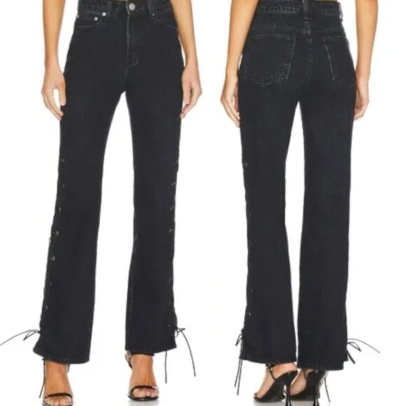 Superdown Jayda Lace Up Jeans in Washed Black Size 24 High Rise Flare - Picture 3 of 5